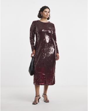 Vila Laney Sequin Midi Dress - Red