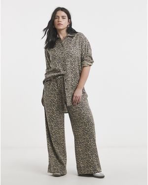 Simply Be Wide Leg Linen Mix Trousers - Multicolour