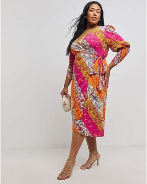 Simply Be Print Shirred Wrap Midi Dress - White