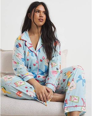 Simply Be Button Through Food Print Pyjama Set - Blue