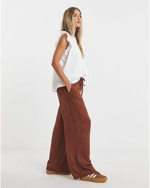 Simply Be Tie Waist Wide Leg Linen Mix Trousers - Brown