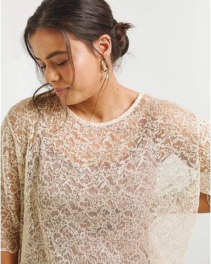 Simply Be Lace Boxy Top - Brown