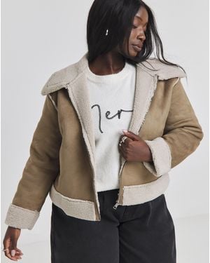 Simply Be Zip Through Suedette Aviator - Natural