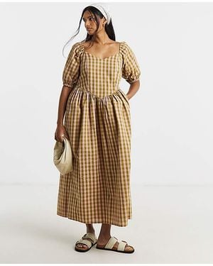 Simply Be Seersucker Midi Dress - Natural
