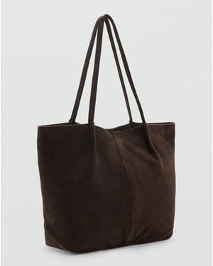 Mango Suede Leather Shopper Bag - Black