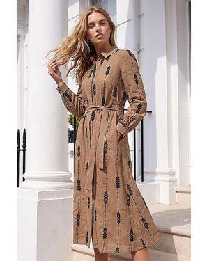 Roman Roman Embroidered Belted Midi Dress - Brown