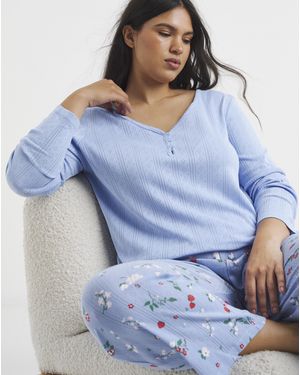 Pretty Secrets Pointelle Henley Top Pyjama Set - Blue