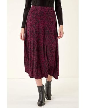 Roman Roman Abstract Diamond Print Midi Skirt - Purple
