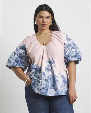Joanna Hope Cotton Volume Blouse - Blue