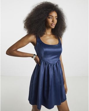 Simply Be Satin Angled Waist Dress - Blue