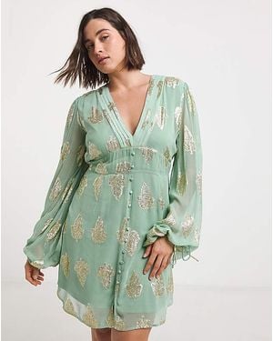 Simply Be Jacquard Skater Dress - Green
