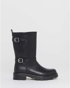 Simply Be Strap Biker Boots Extra Wide - Black