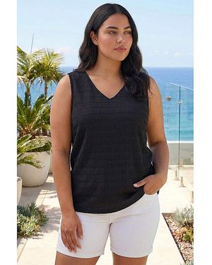 Roman Curve Stripe Textured Vest Top - Black