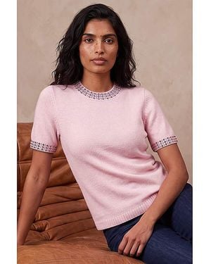 Roman Roman Embellish Trim Knitted Top - Pink