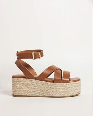 Simply Be Flatform Espadrille Sandals Ex Wide - Brown