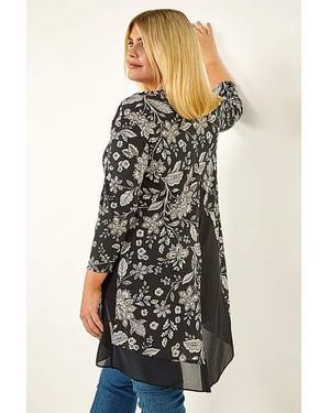 Roman Curve Floral High Low Top - Black