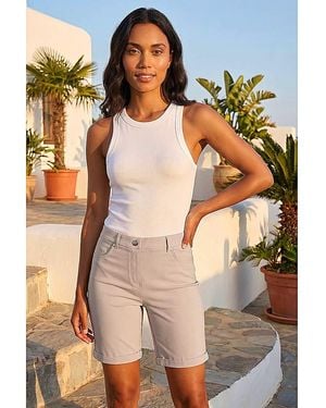 Roman Roman Elastic Waist Turn Up Shorts - Natural