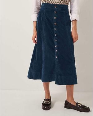 Monsoon Jamie Button Corduroy Midi Skirt - Blue