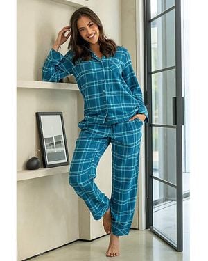 Pour Moi Cosy Check Brushed Cotton Pyjama Set - Blue