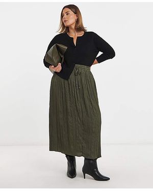 Simply Be Tie Waist Textured Midaxi Full Skirt - Green