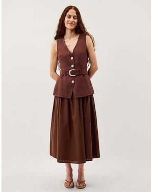 Monsoon Margot Linen Blend Midi Dress - Brown