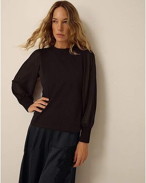 Monsoon Mayci Mix Fabric Top - Black