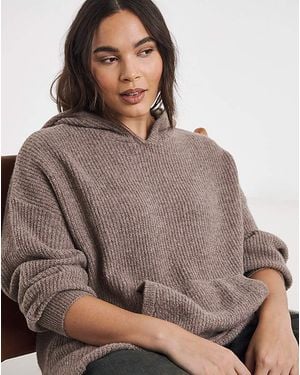 Simply Be Ribbed Knitted Hoodie - Brown