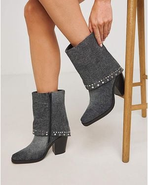 Simply Be Western Cuff Studded Ankle Boot Wide - Grey