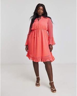 Simply Be Dobby Tie Neck Skater Dress - Red