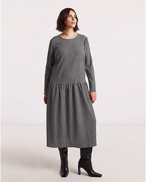 Simply Be Check Drop Waist Midi Dress - Grey