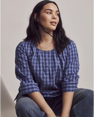 Julipa Seersucker Half Button Blouse - Blue