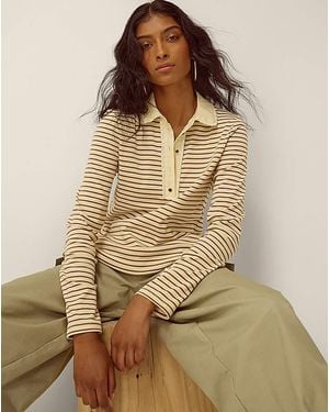 Monsoon Stacy Stripe Jersey Polo Top - Natural