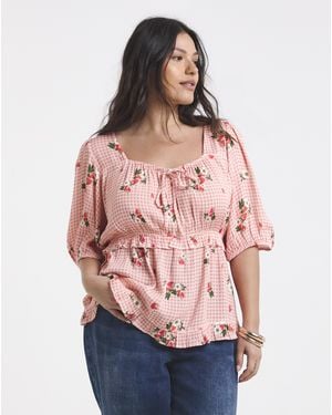 Simply Be Crinkle Milkmaid Blouse - Red