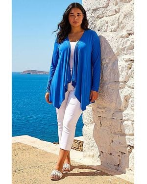 Roman Curve Waterfall Longline Cardigan - Blue