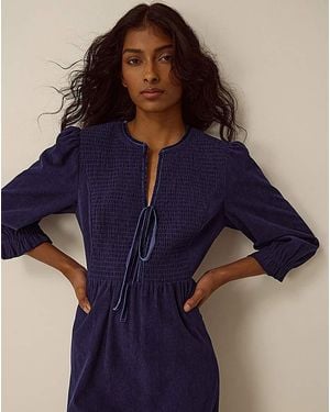 Monsoon Sara Smocked Corduroy Midi Dress - Blue