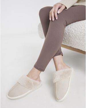 Simply Be Faux Fur Lined Suede Mule Slipper Wide - Multicolour