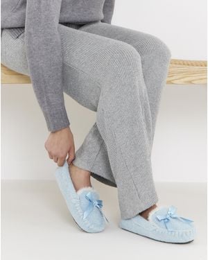 JD Williams Knitted Full Slipper With Bow Ex Wide - Grey