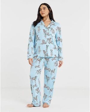 Chelsea Peers Classic Long Button Up Set - Blue