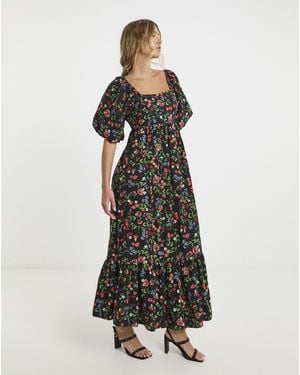 Simply Be Fruit Print Poplin Maxi Dress - Black