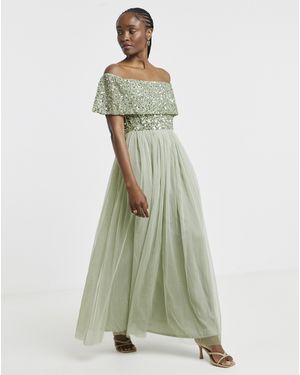 Maya Curve Maya Bardot Sequin Dress - Green