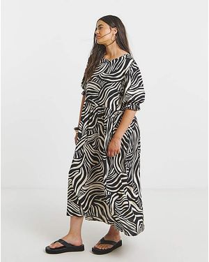 Simply Be Mono Zebra Print Spun Viscose Midi Dress - White