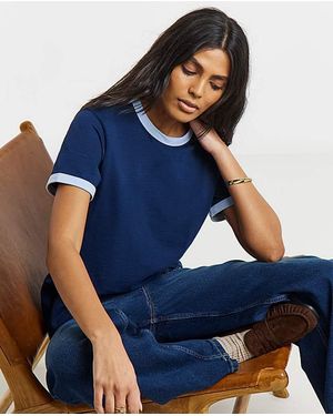 Simply Be Ringer T-Shirt - Blue