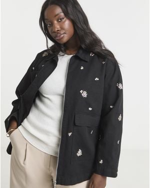 Simply Be Floral Embroidered Utility Shacket - Black