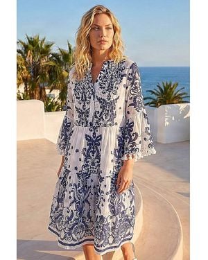 Roman Roman Beaded Tassel Trim Smock Dress - Blue