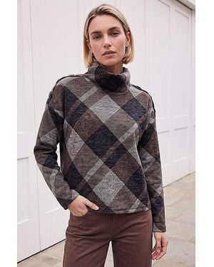 Roman Roman Check Print Cowl Neck Top - Grey