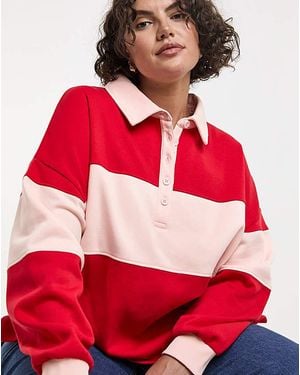 Simply Be Polo Sweat With Stripe Panel - Red
