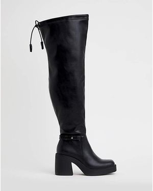 Simply Be Over Knee Platform Heeled Boot Ex W Scp - Black