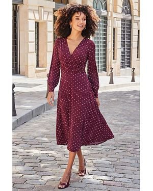 Sosandar Spot Ruched Midi Dress - Purple