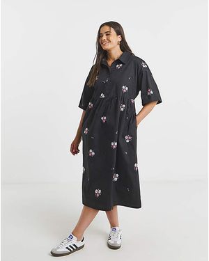 Simply Be Embroidered Shirt Dress - Black