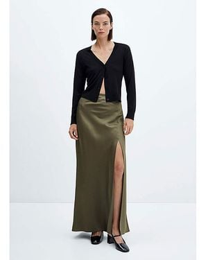 Mango Split Satin Maxi Skirt - Green